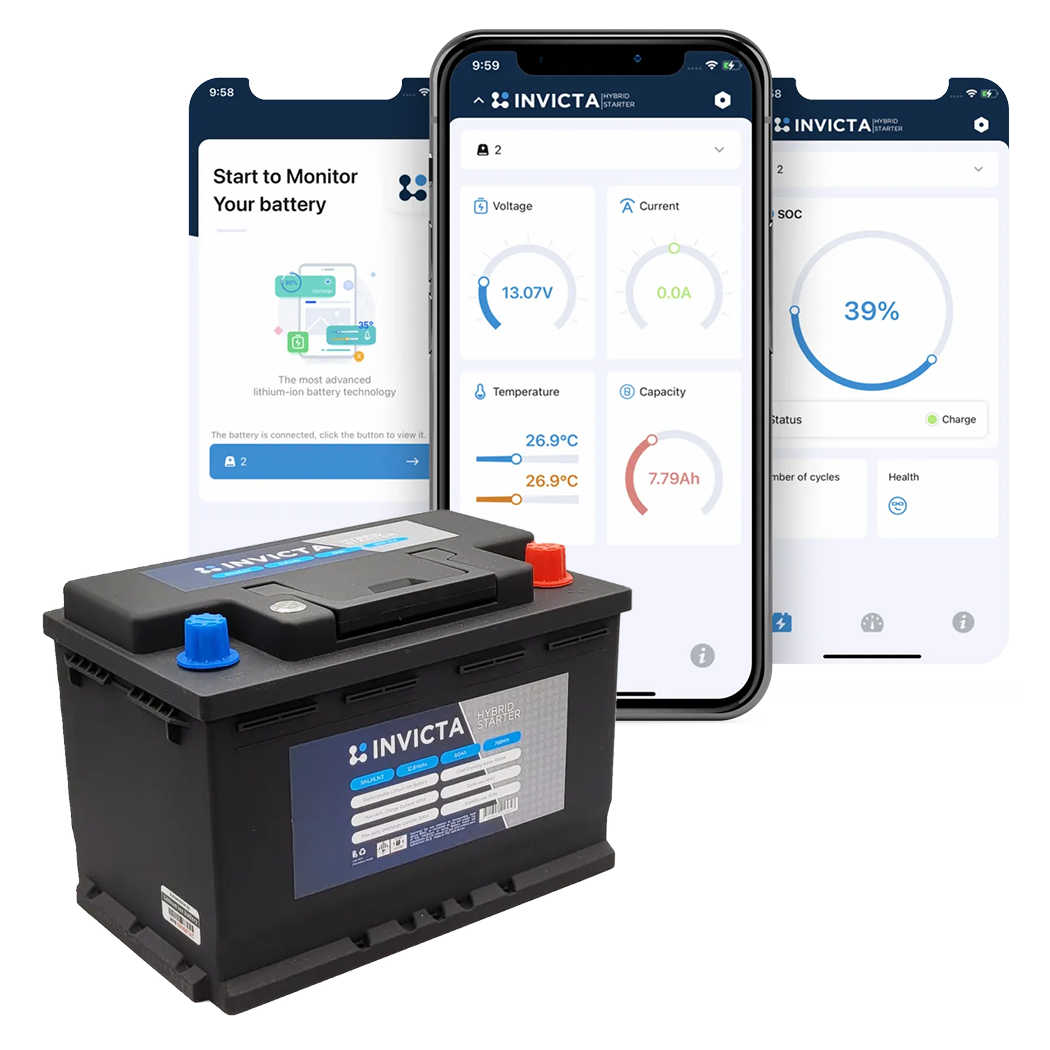 Invicta lithium marine battery and phone battery management app