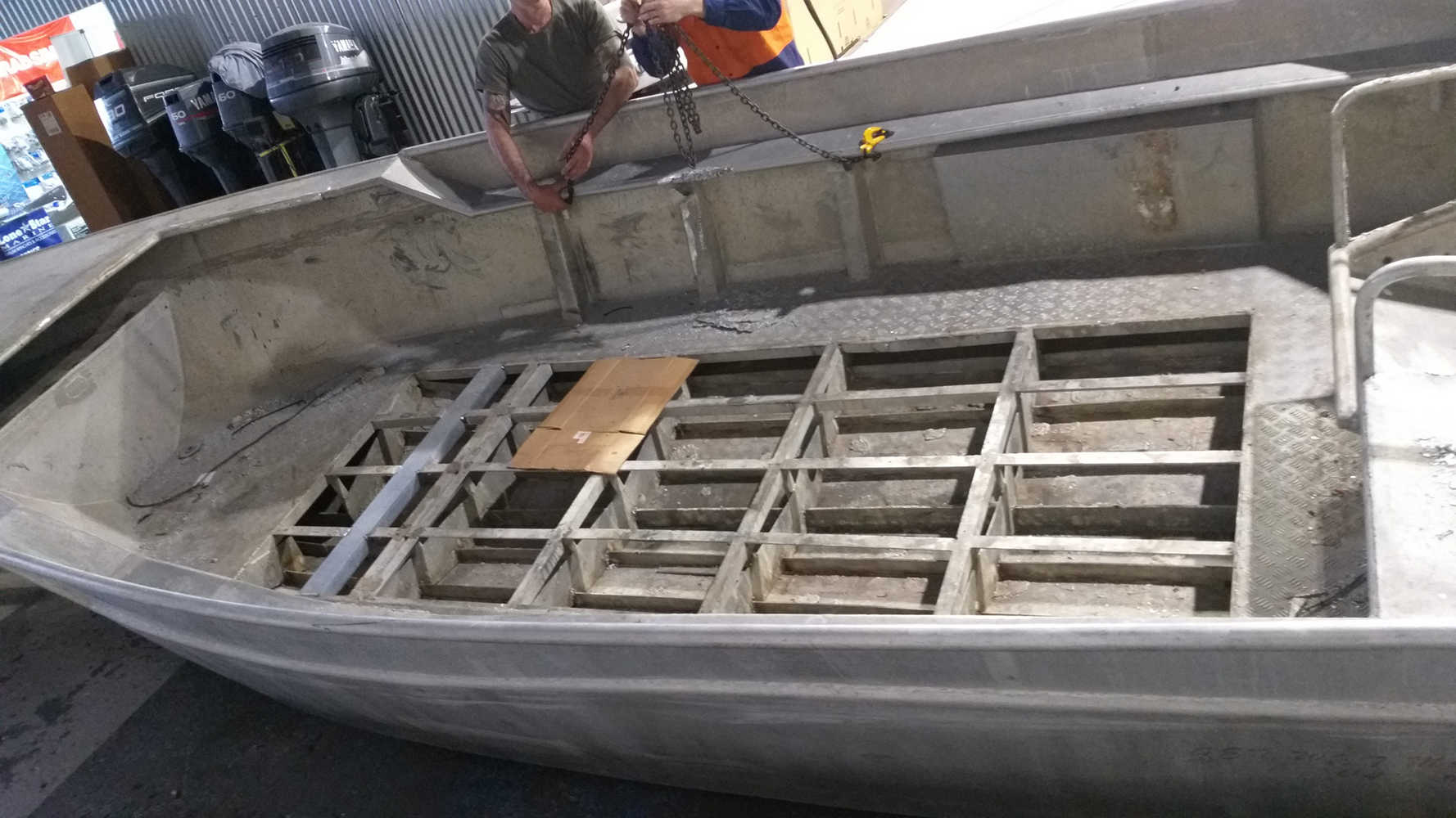Commercial fishing boat, stripped out