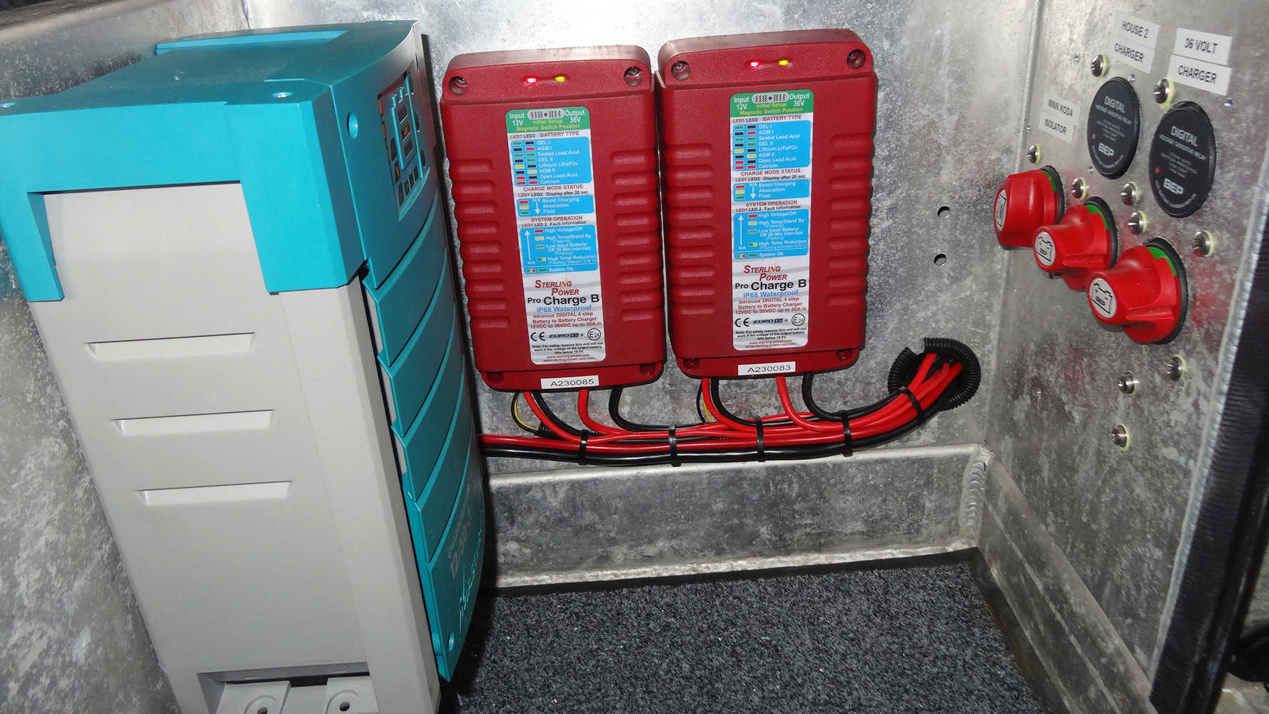 Sterling Power Pro Charge B 12-36V and Mastervolt ChargeMaster 12/50-3 battery chargers